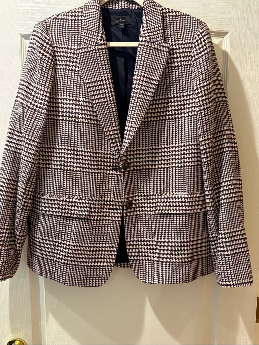 J. Crew Houndstooth Boyfriend wool blend Plaid Blazer